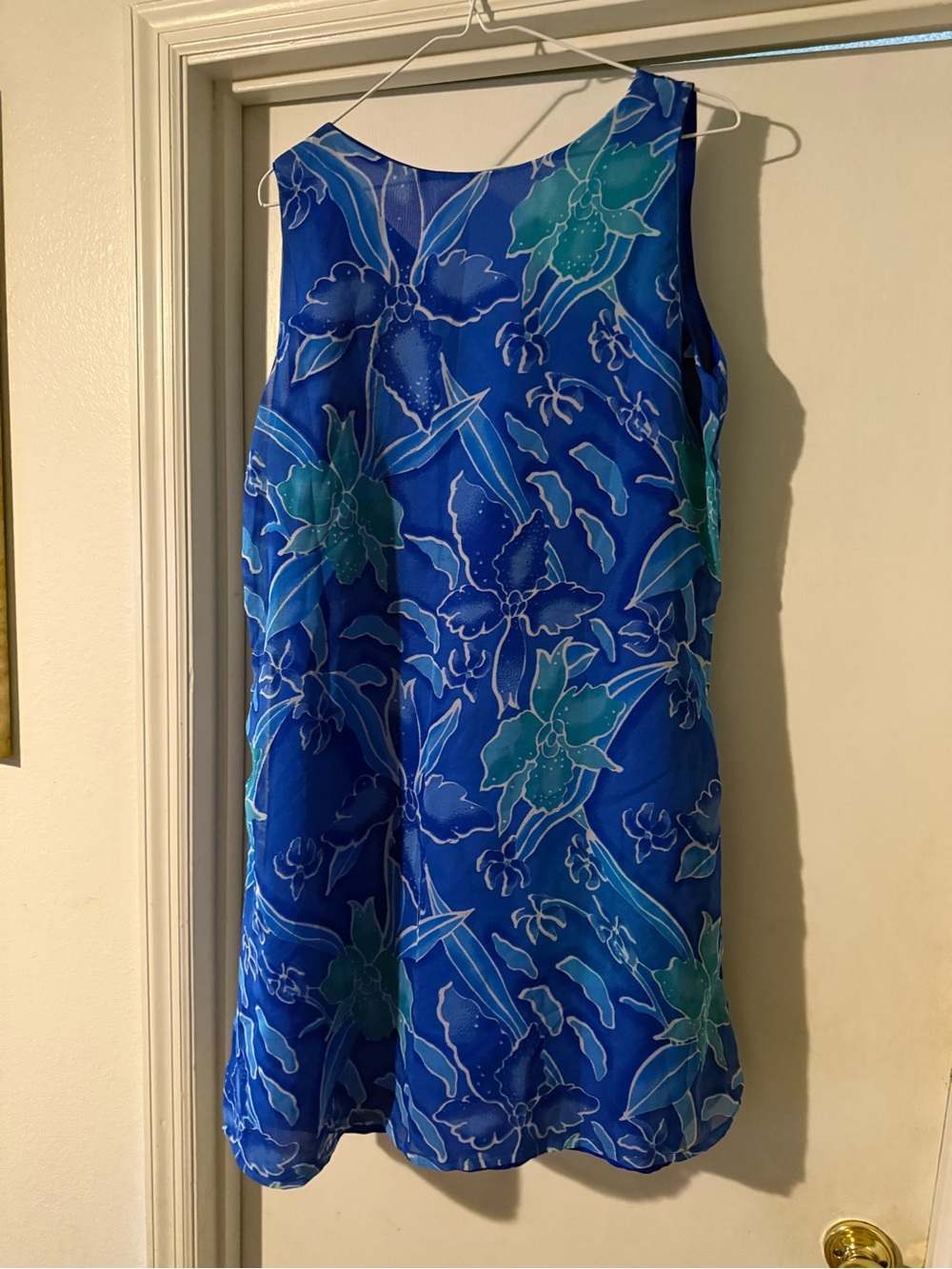 Sleeveless Blue Floral Shift Dress